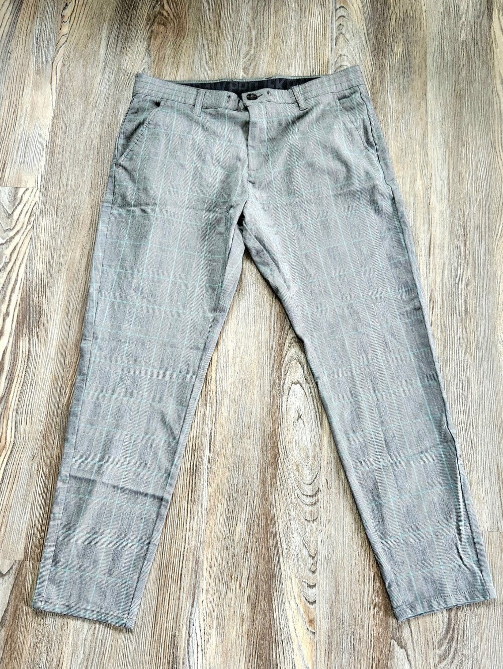 Projek Raw Plaid Bungee Chino Pant Mens 36x29 Grey Turquoise Straight Leg